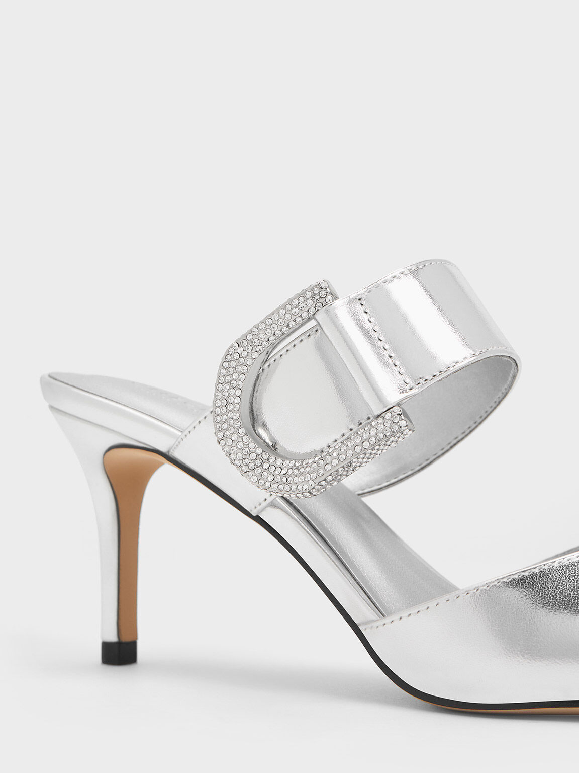 Gabine Leather Metallic Crystal-Embellished Mule Pumps, Silver, hi-res