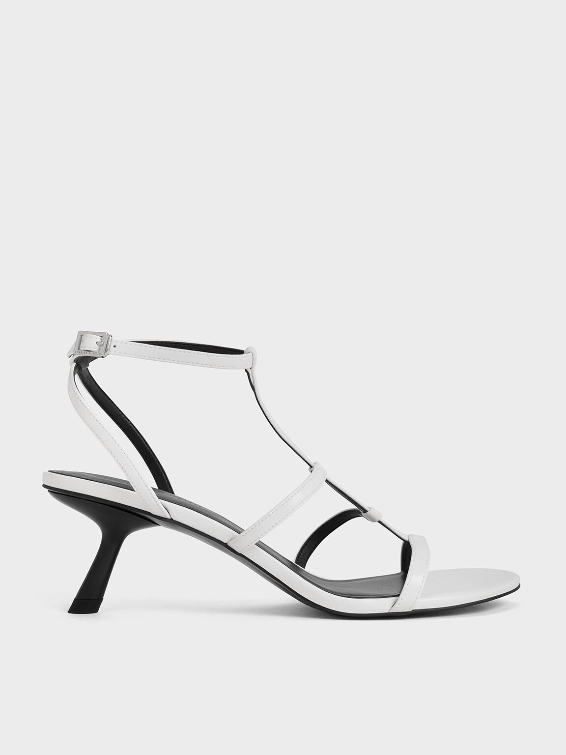 Clara Asymmetric T-Bar Sandals, White, hi-res