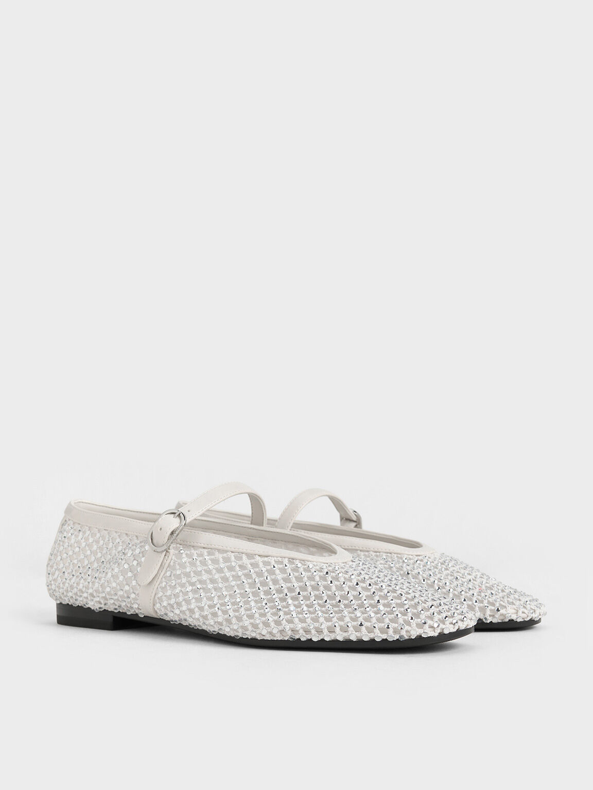 Mesh Crystal-Embellished Mary Janes, White, hi-res