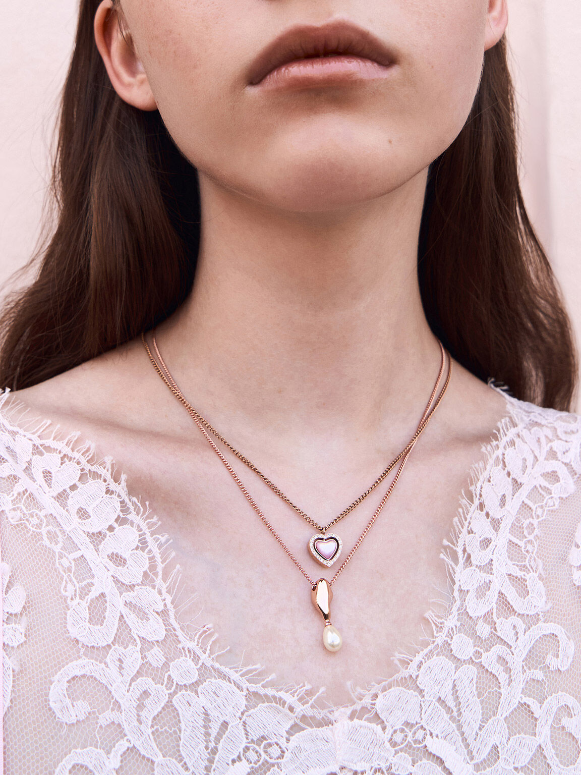 Corrine Teardrop Pearl Necklace, Rose Gold, hi-res