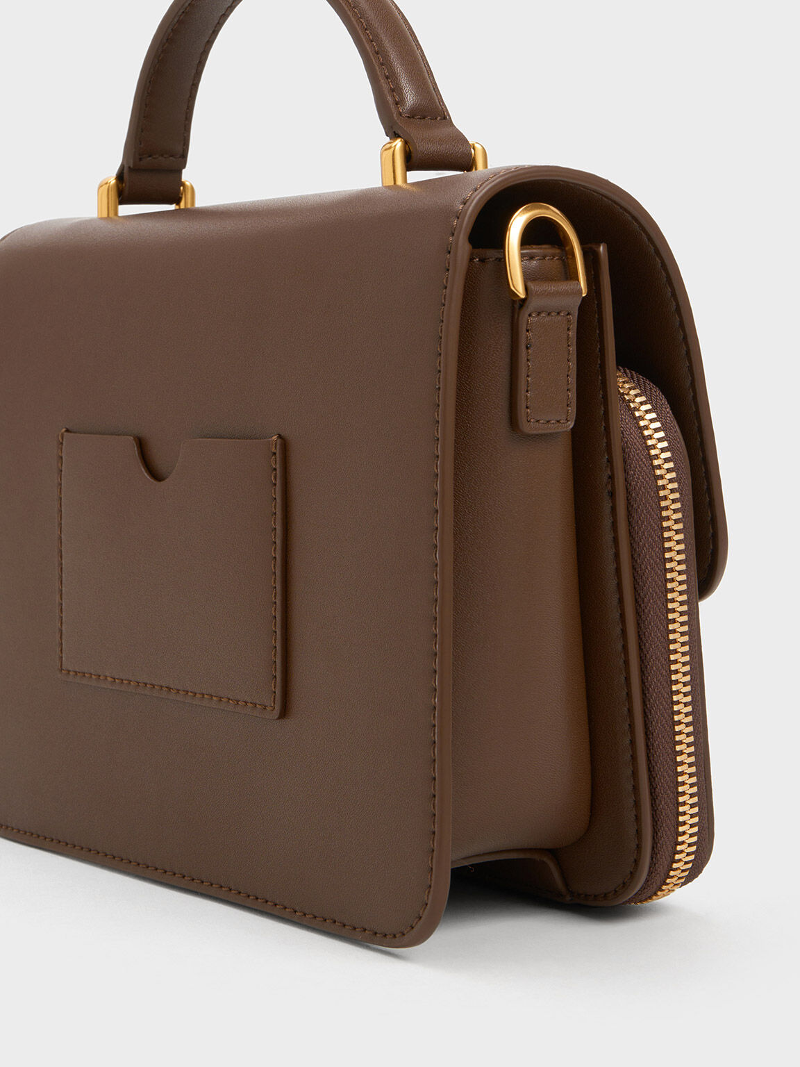 Front Flap Top Handle Bag - Dark Brown