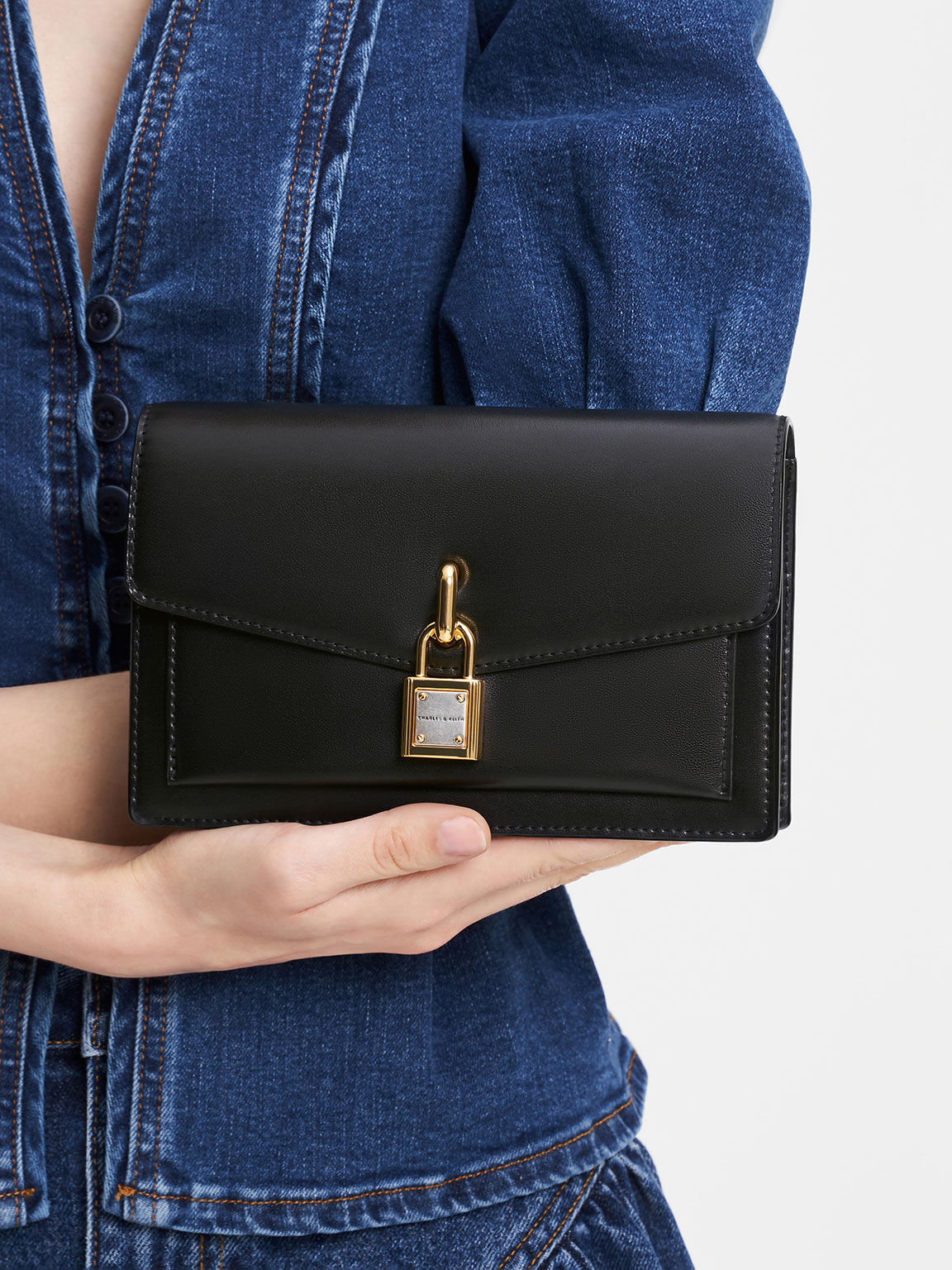 Black Padlock Envelope Crossbody Bag - CHARLES & KEITH US