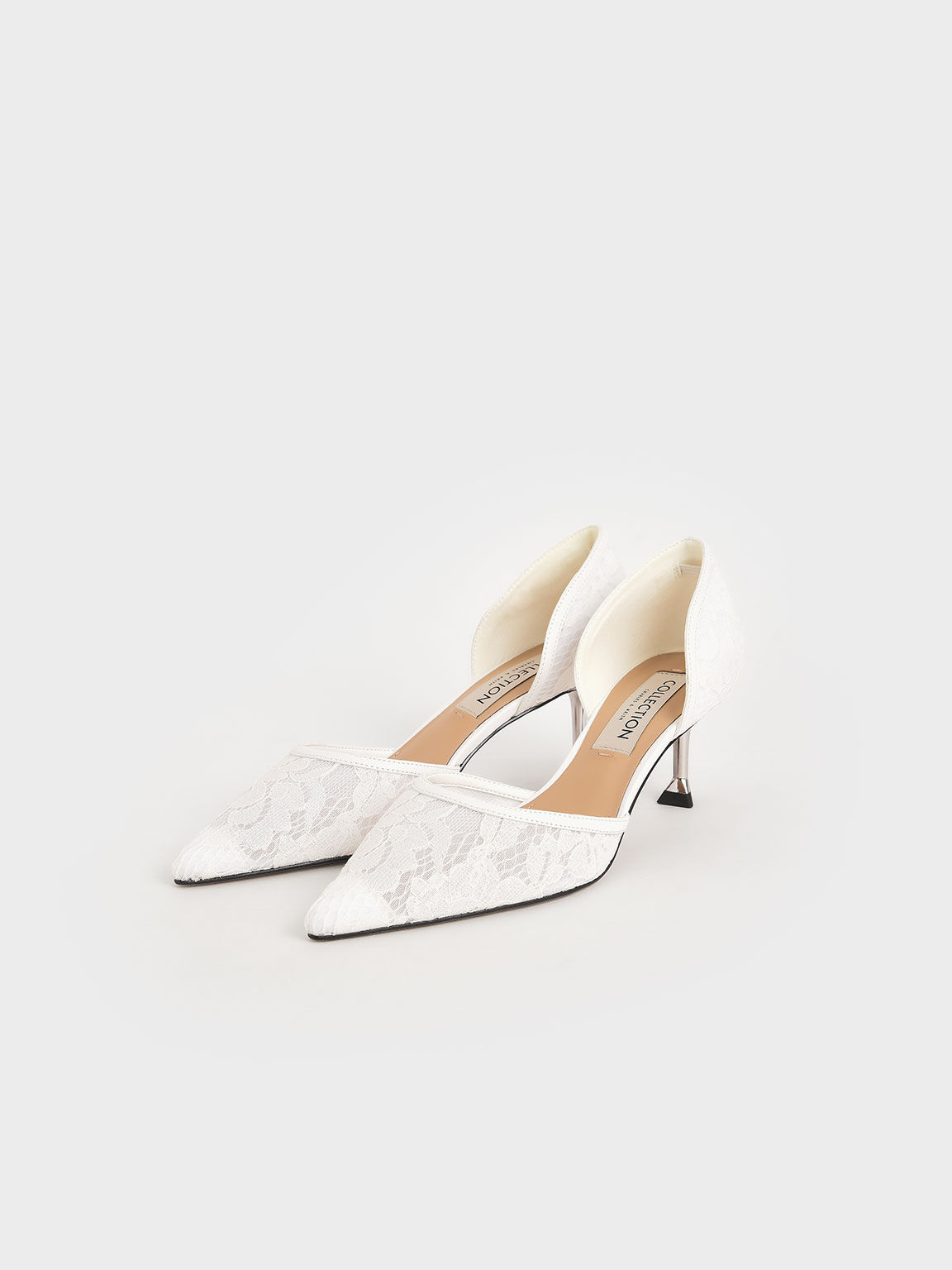 Wedding Collection: White Lace & Mesh D'Orsay Pumps - CHARLES 