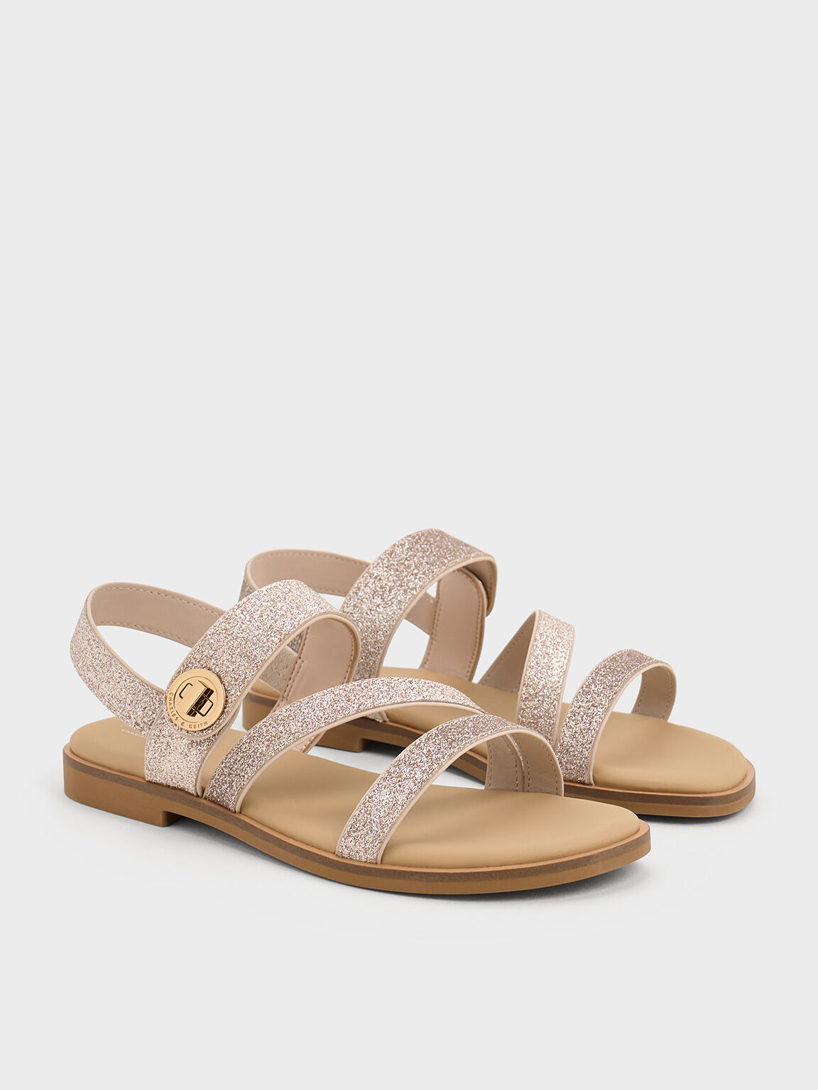 Girls' Yara Glittered Metallic Buckle Sandals, Silver, hi-res