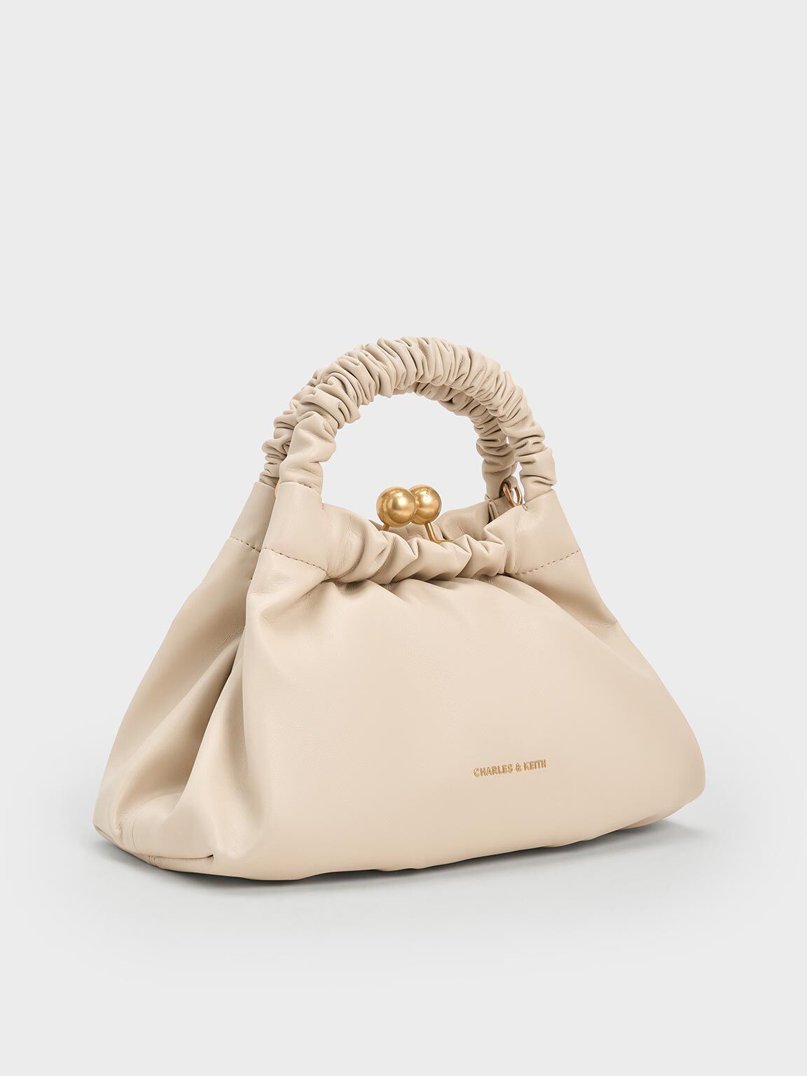 Eve Ruched-Handle Trapeze Bag, Beige, hi-res