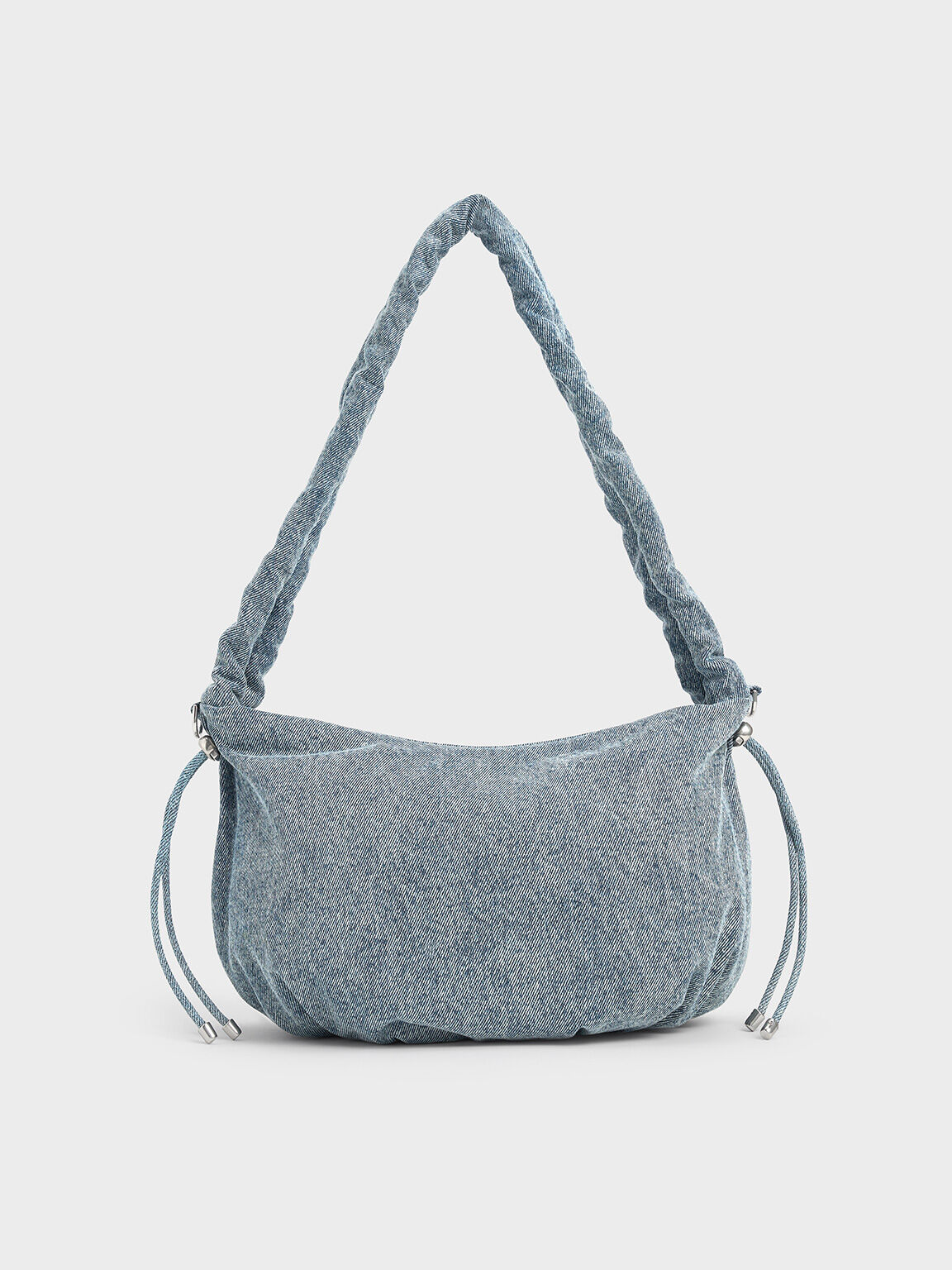 Maisy Denim Ruched-Handle Hobo Bag, Denim Blue, hi-res