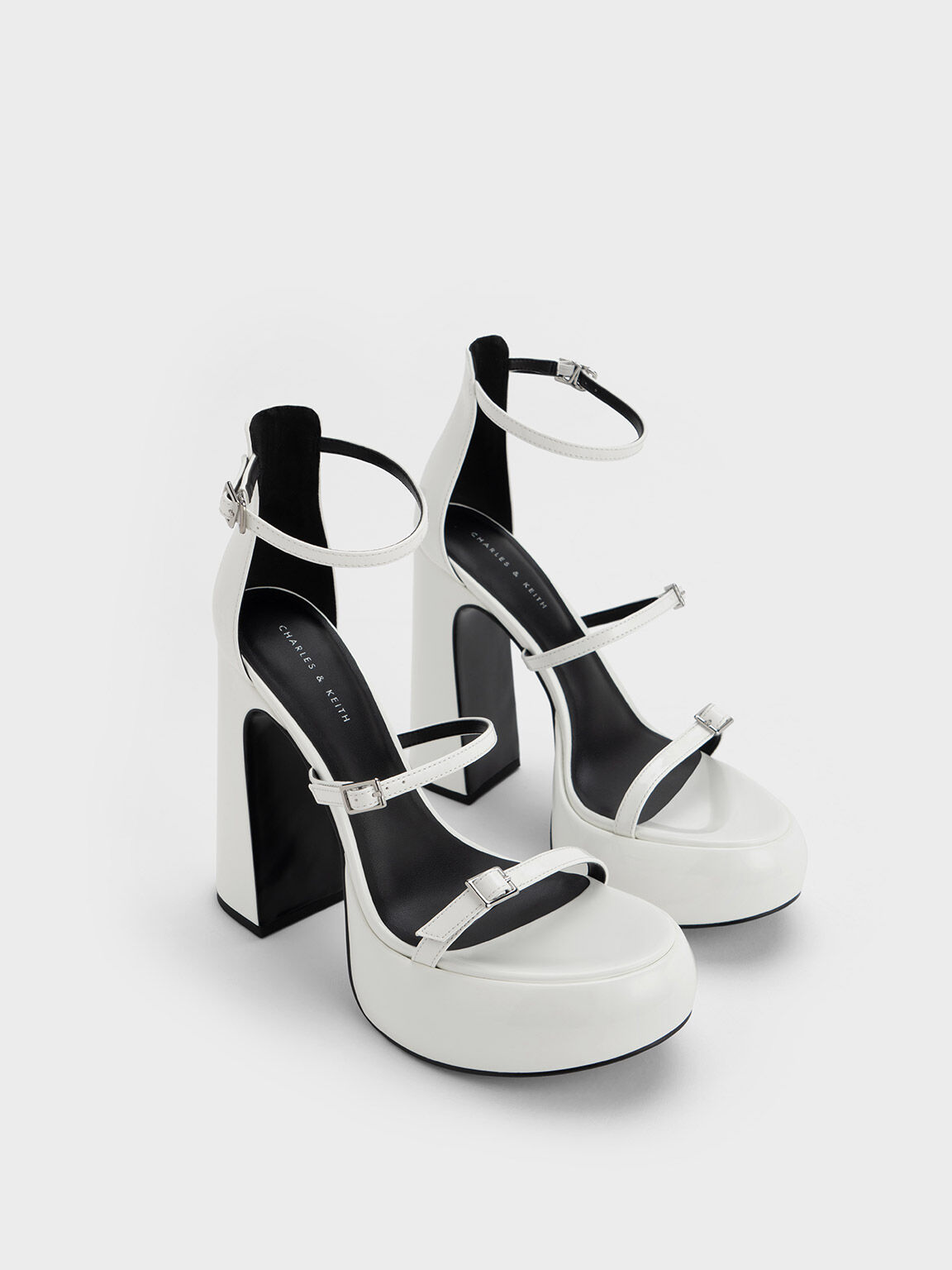 White Nadine Strappy Platform Sandals - CHARLES & KEITH US