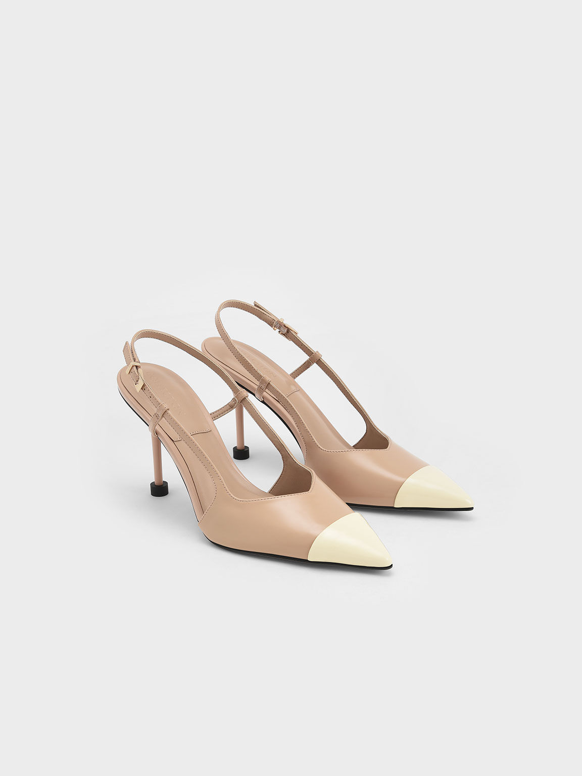 Nude Patent Leather Slingback Stiletto Pumps - CHARLES & KEITH KH