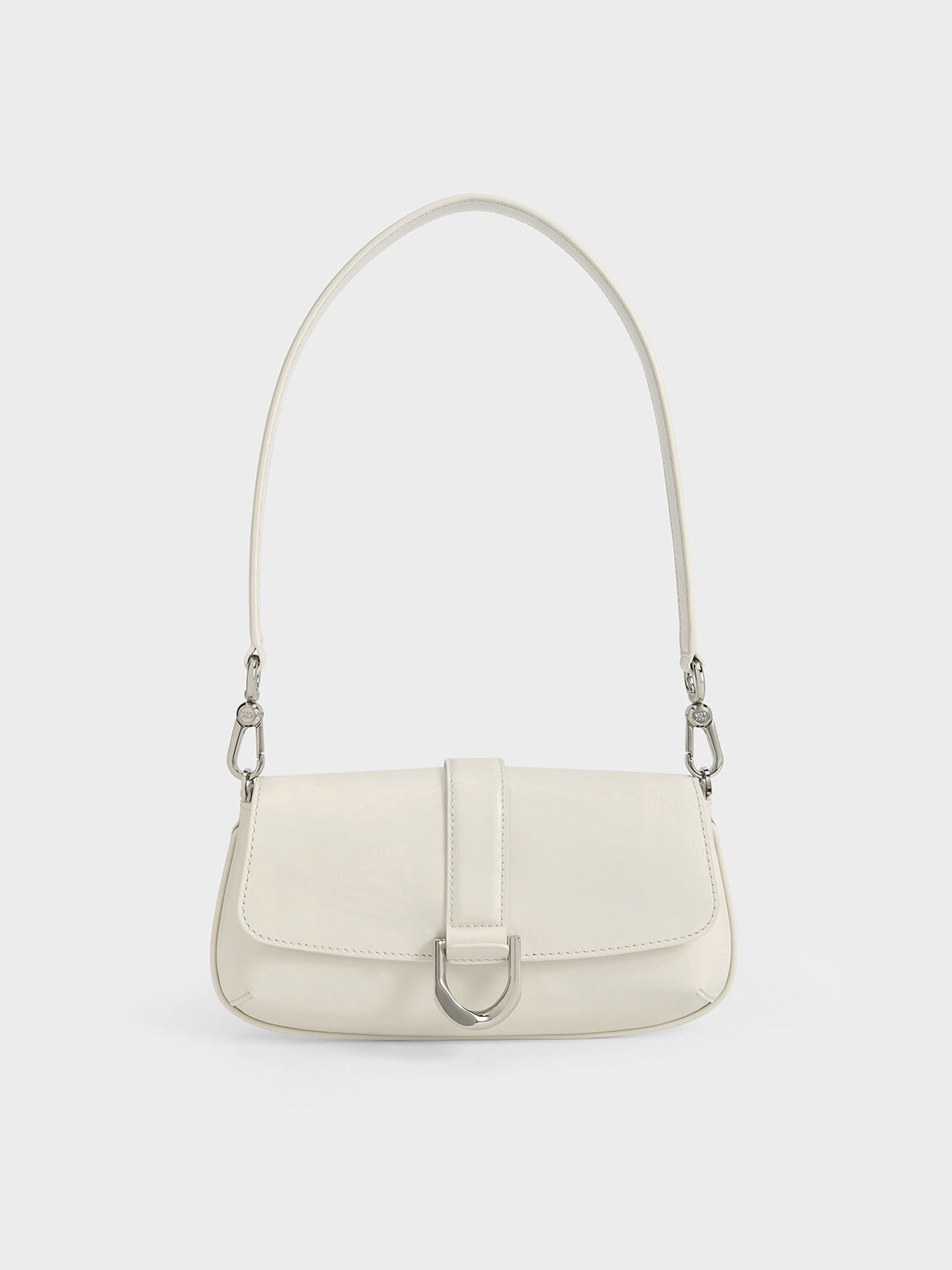 Gabine Leather Elongated Shoulder Bag, White, hi-res