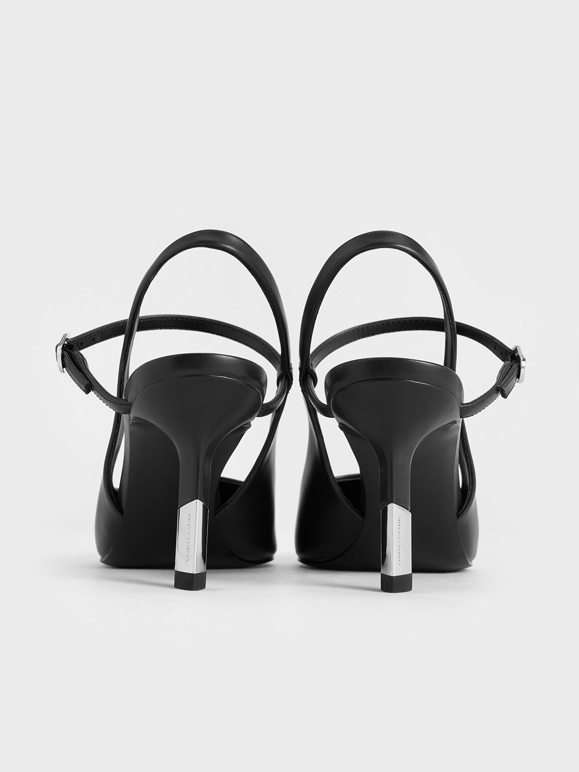 Two-Tone Heel Slingback Pumps, Black, hi-res