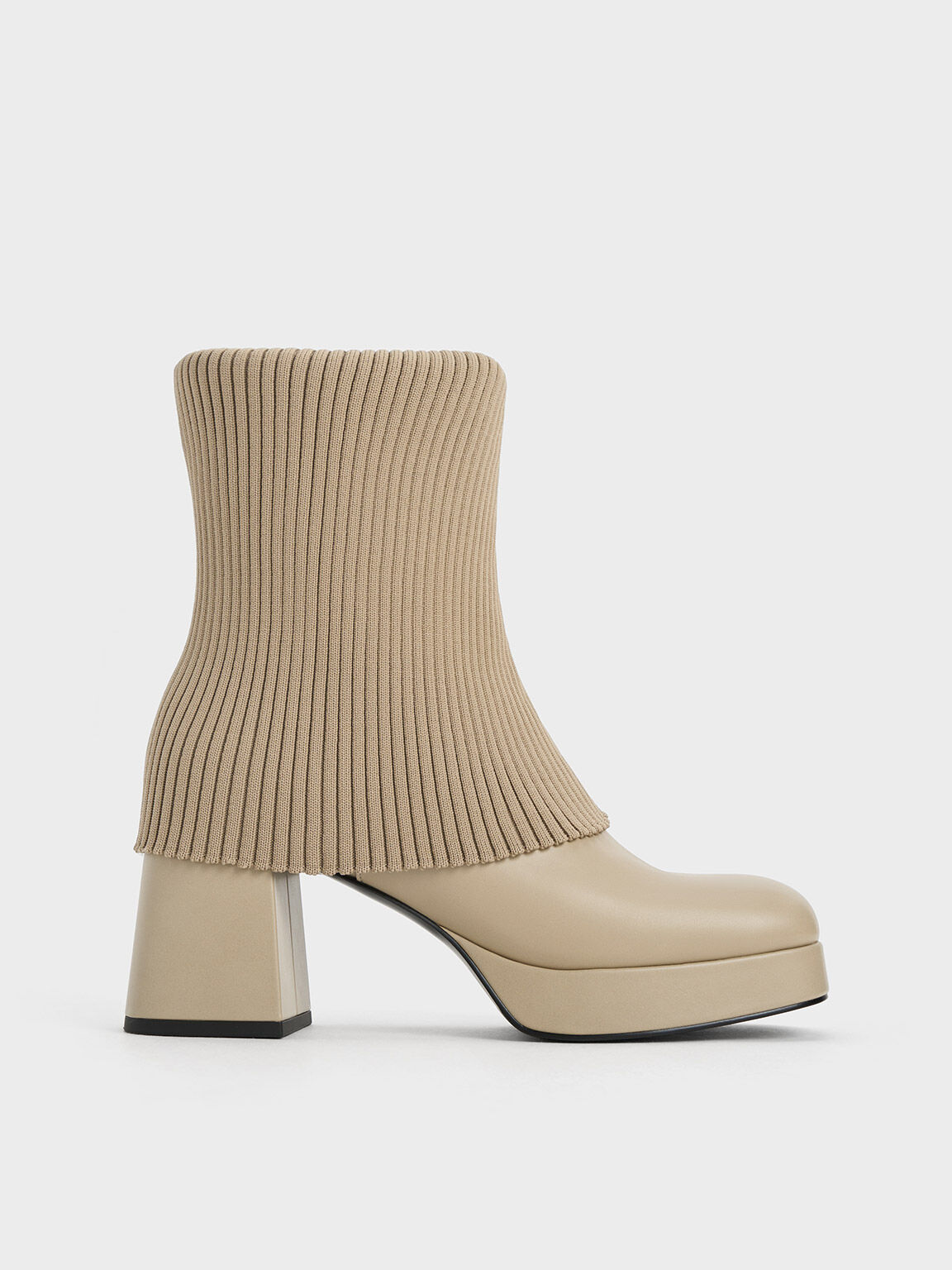 Evie Knitted-Sock Ankle Boots - Taupe