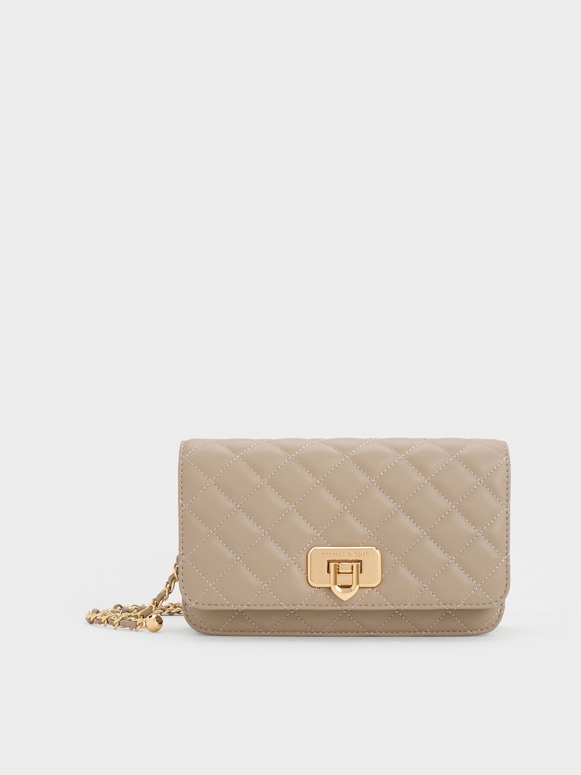 Taupe Cressida Quilted Push-Lock Clutch - CHARLES & KEITH SG