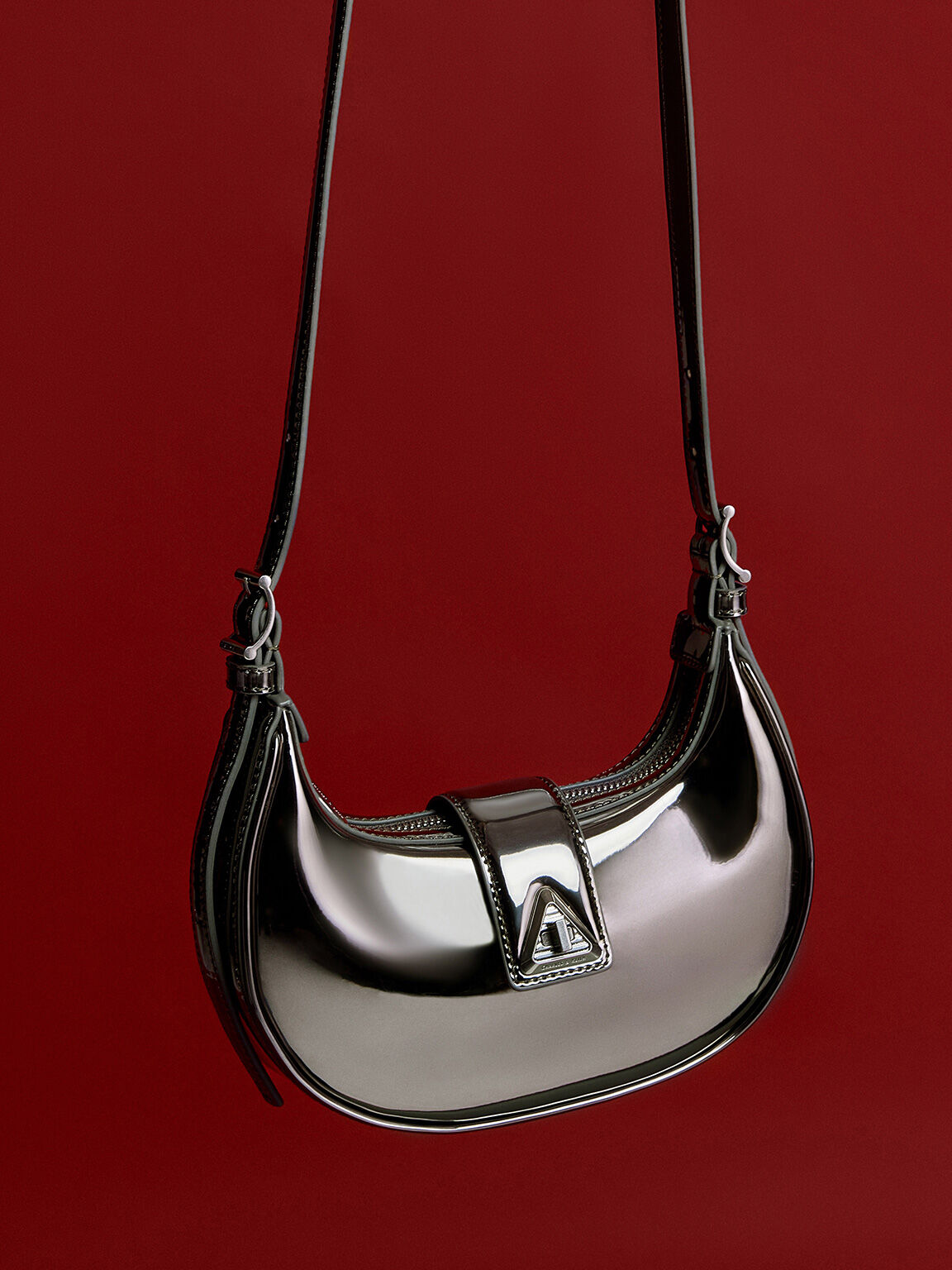 Trice Metallic Accent Belted Shoulder Bag, Pewter, hi-res