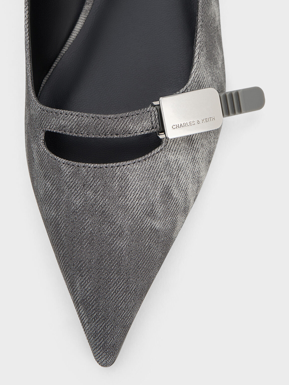 Robbie Denim-Effect Pointed-Toe Ballet Flats, Dark Grey, hi-res