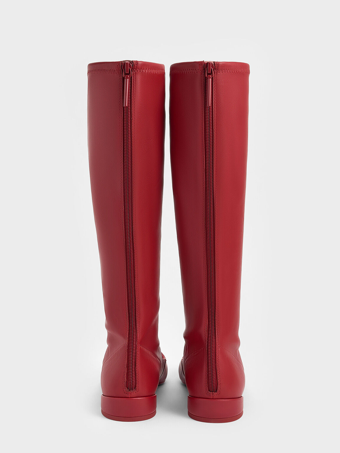 Cut-Out Pointed-Toe Knee-High Boots, Red, hi-res