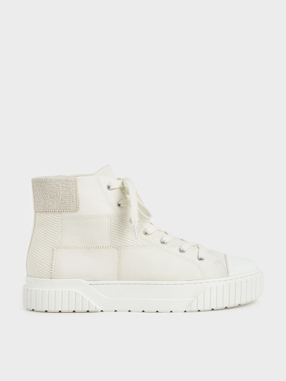 Chalk Woven Fabric High Top Sneakers - CHARLES & KEITH International