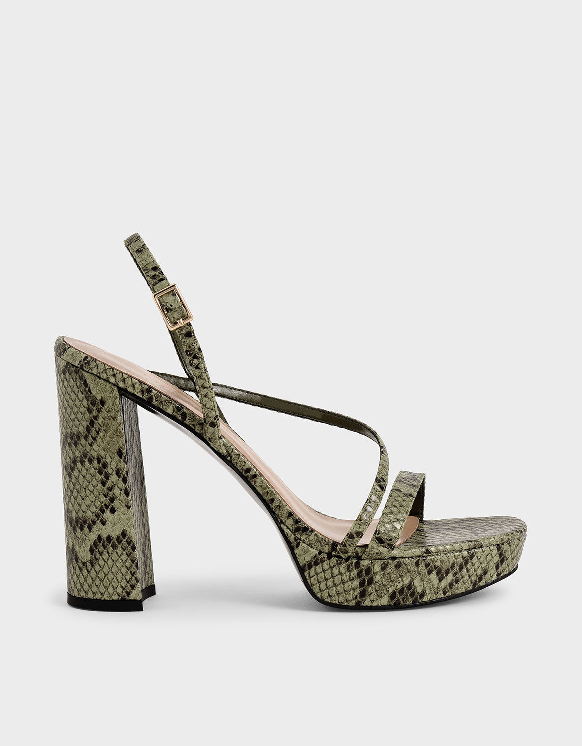 snake print strappy heels