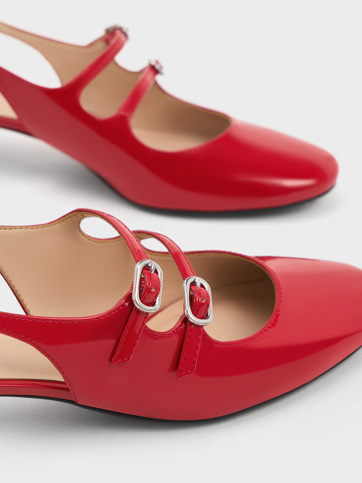 Double-Strap Slingback Mary Jane Pumps, Red, hi-res