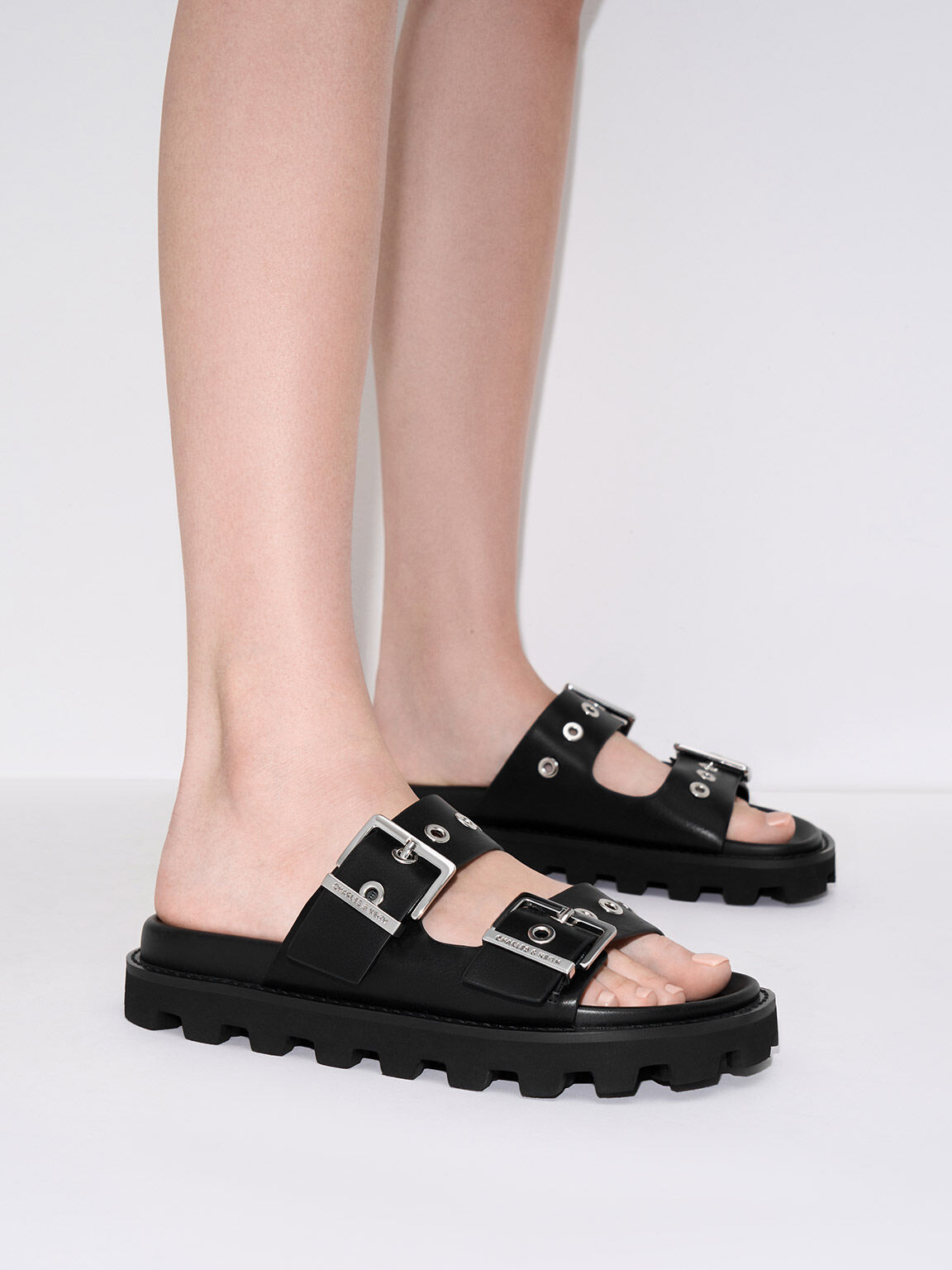 Trill Grommet Double-Strap Sandals, Black, hi-res