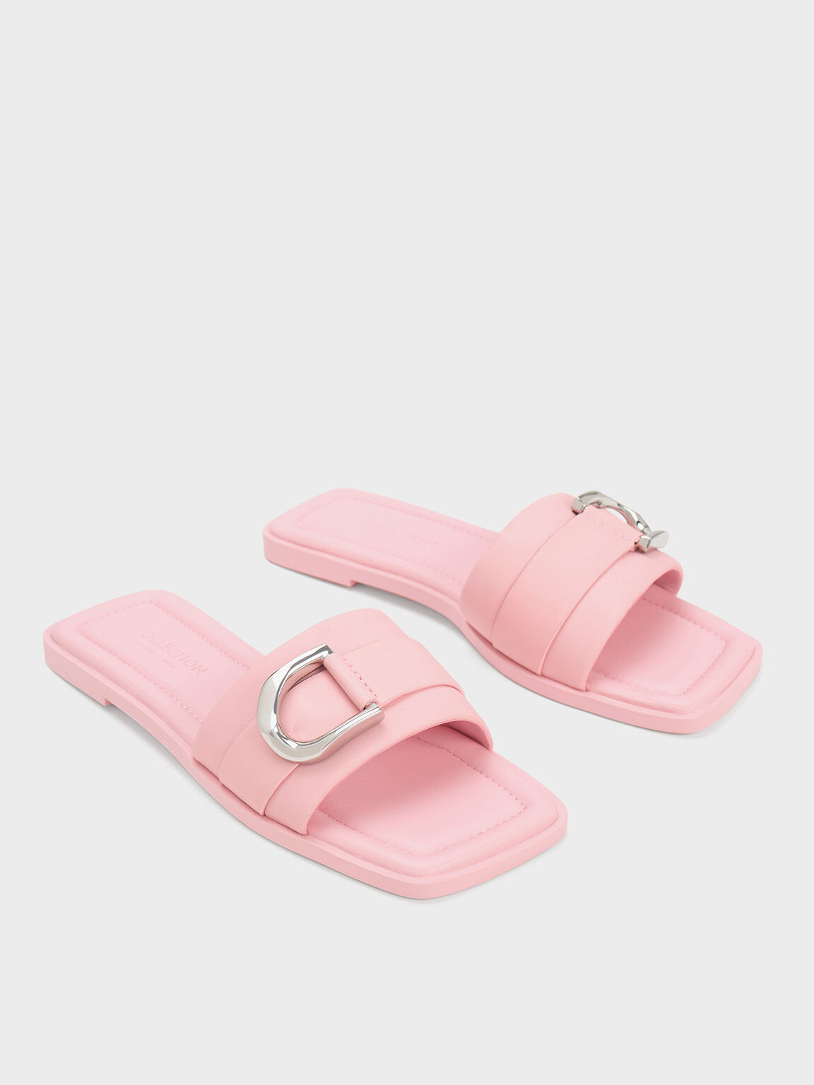 Pink Gabine Leather Slide Sandals - CHARLES & KEITH US