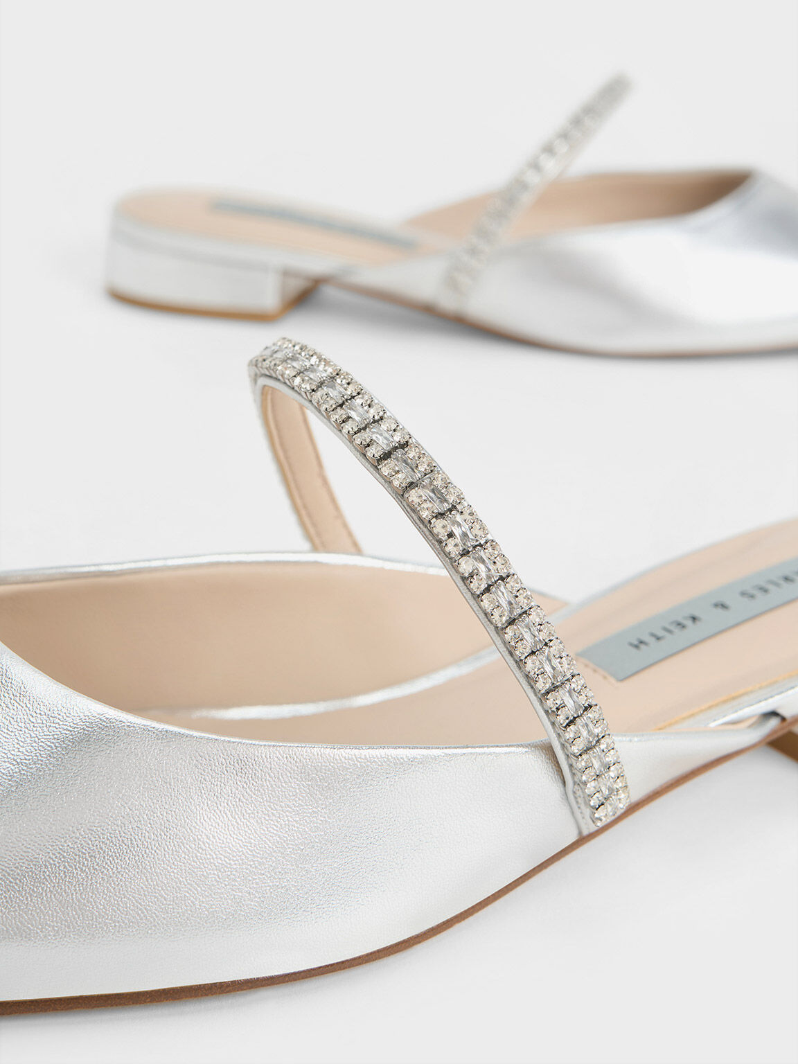Silver Ambrosia Gem-Embellished Slip-On Flats - CHARLES & KEITH SG