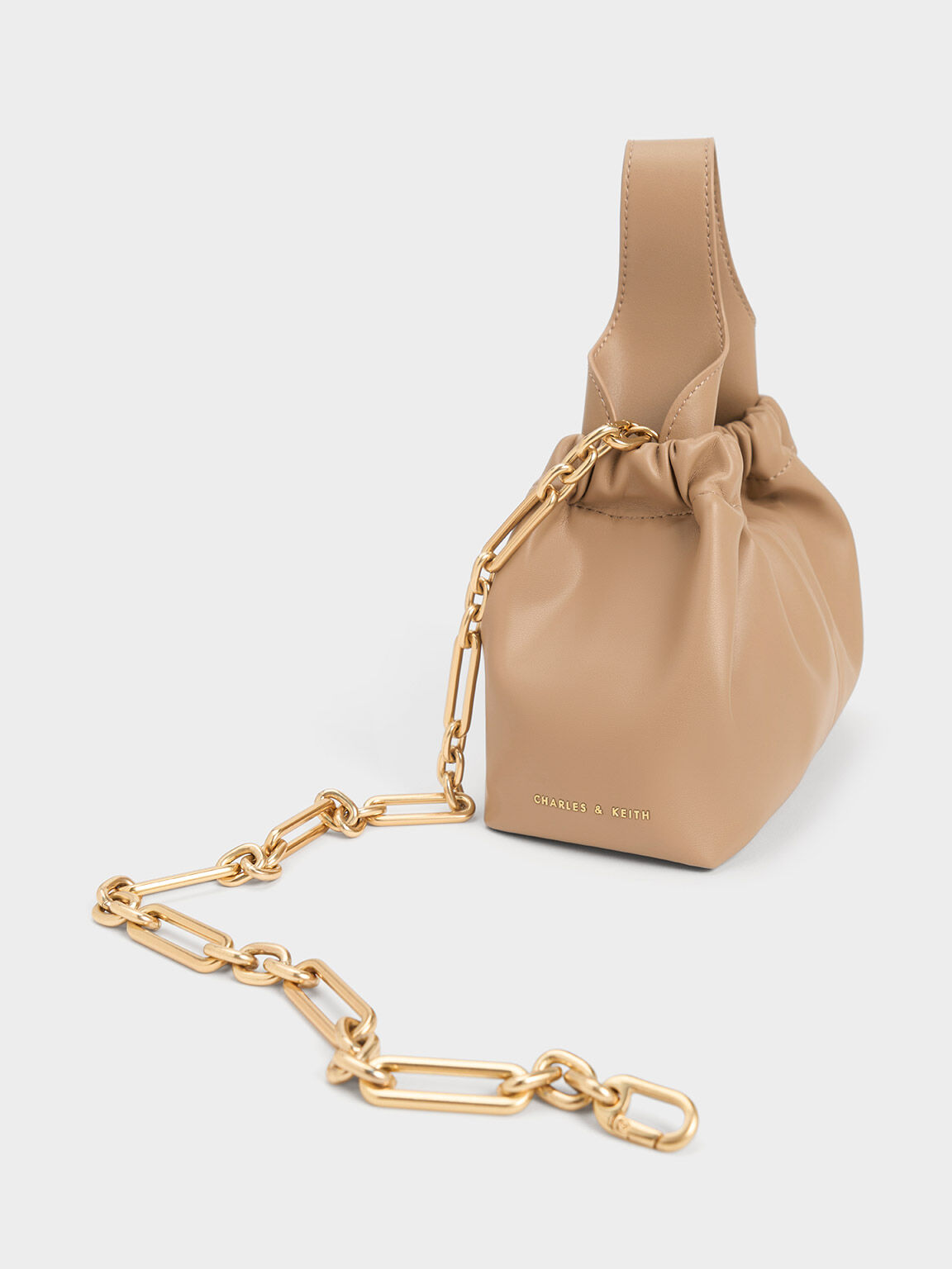 Ally Ruched Slouchy Chain-Handle Bag - Sand