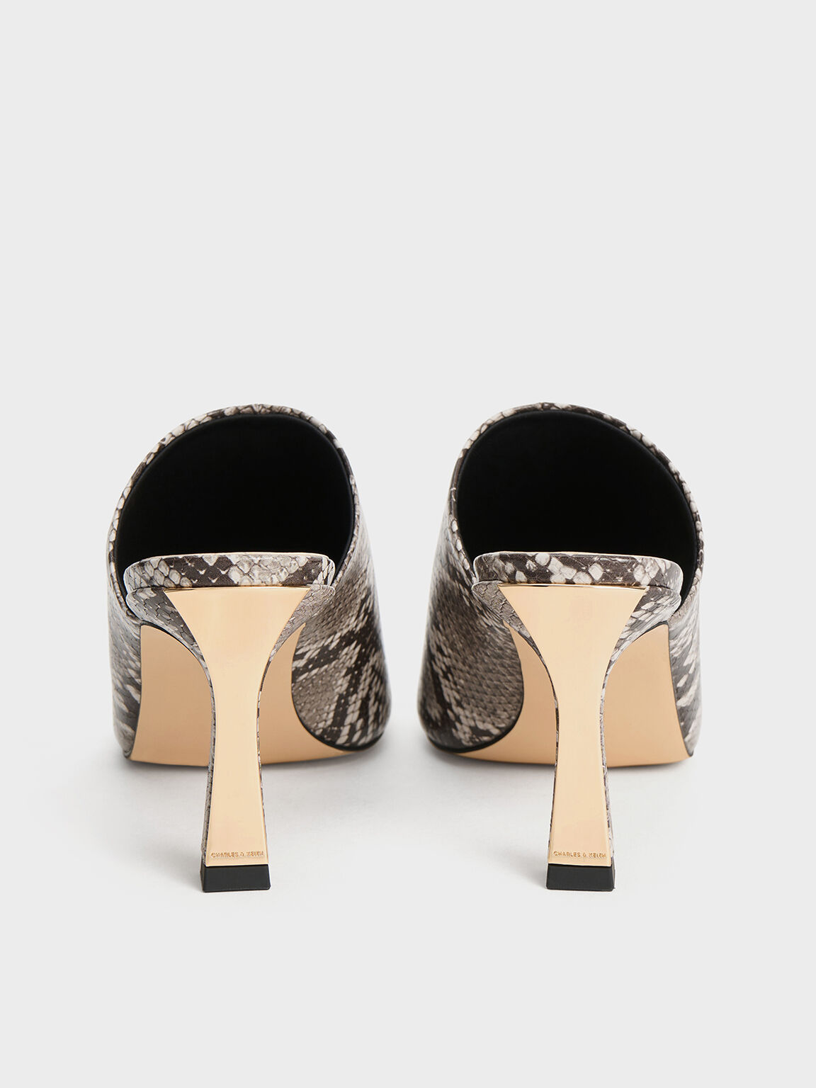 Snake-Print Round-Toe Heeled Mules, Animal Print Natural, hi-res