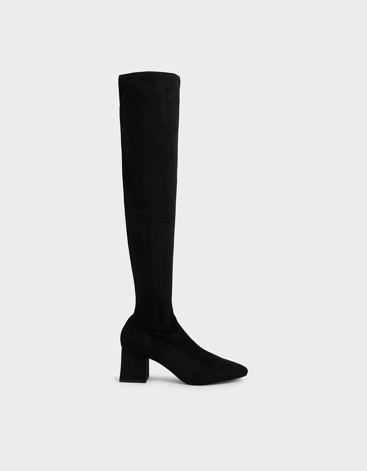 Black Textured Thigh High Boots 