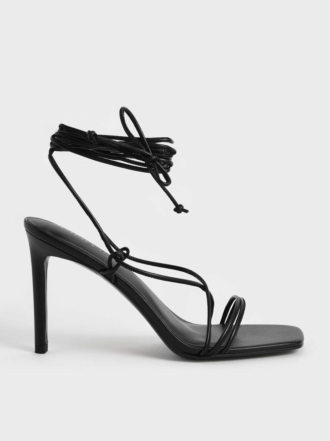 Black Strappy Tie-Around Stiletto Sandals - CHARLES & KEITH International