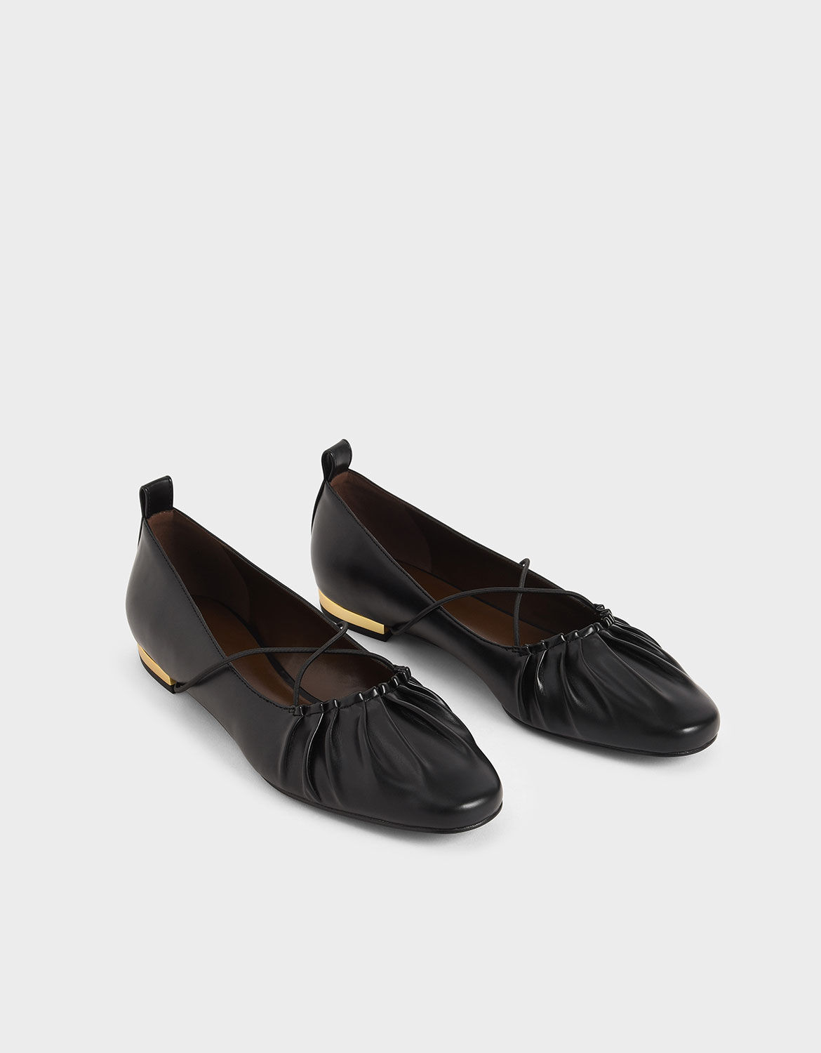 Black Criss-Cross Ruched Ballerina Flats - CHARLES & KEITH KR
