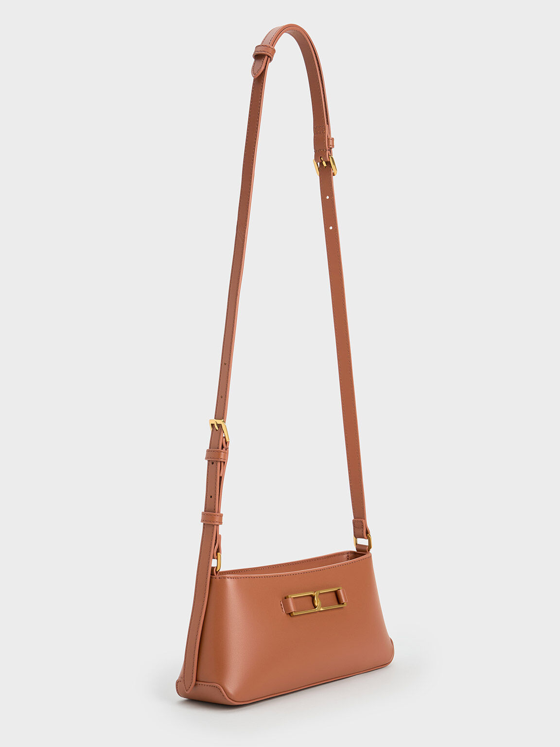 Gabine Leather Trapeze Shoulder Bag, Cognac, hi-res