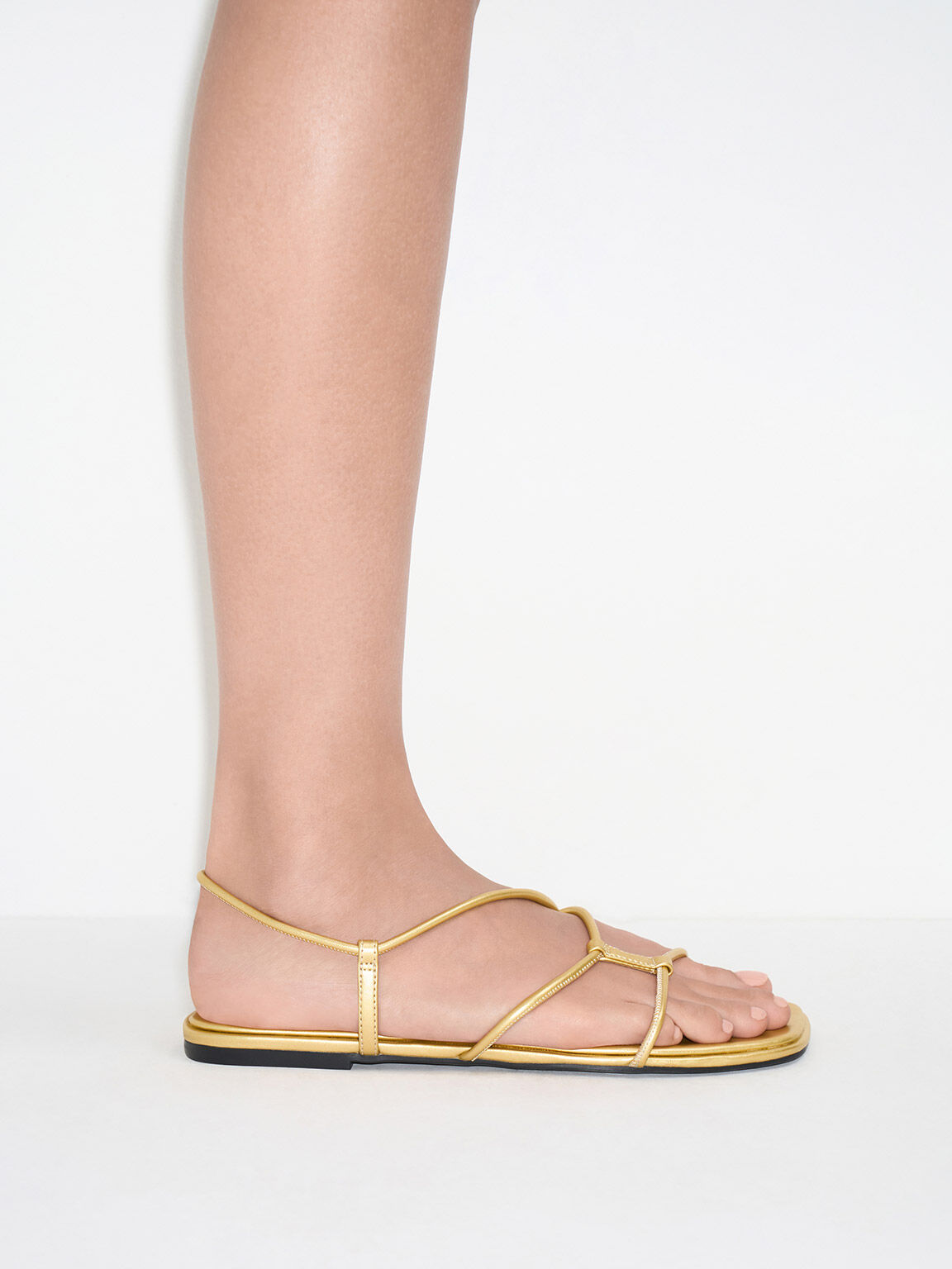 Square-Toe Strappy Sandals, Gold, hi-res