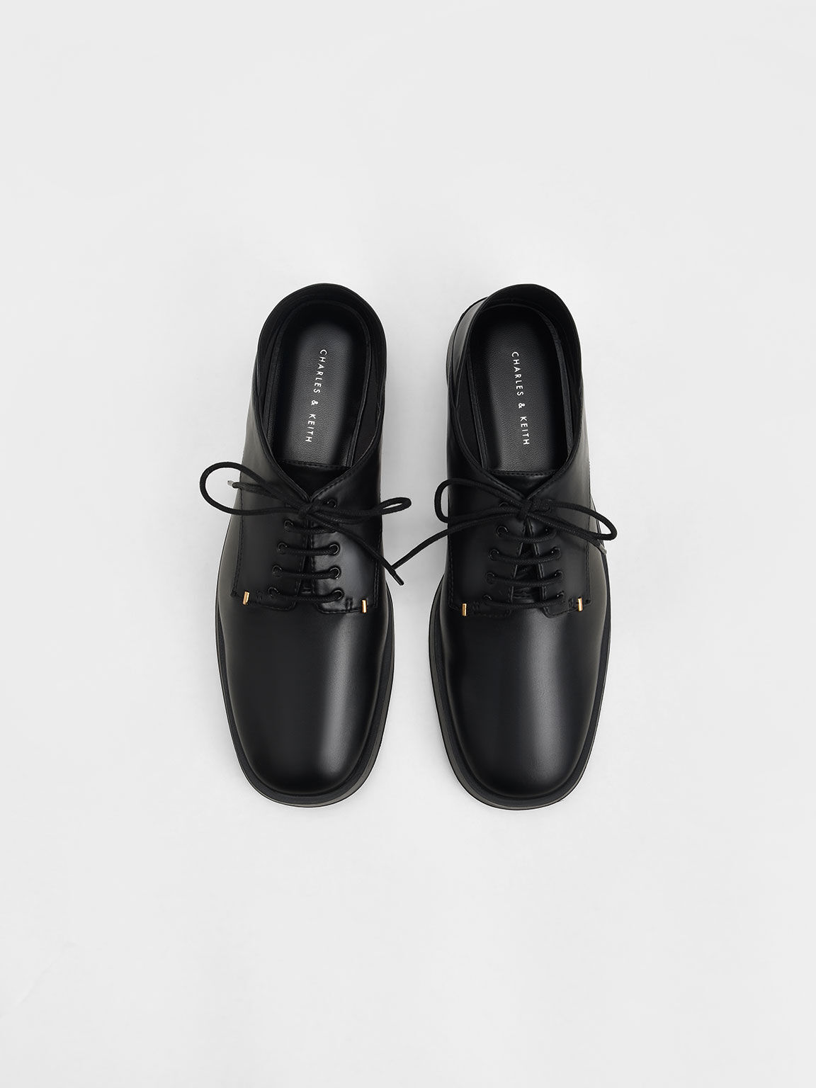 Black Metallic Accent Lace-Up Derby Shoes - CHARLES & KEITH 