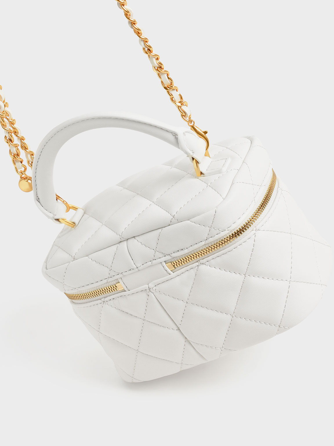 Quilted Two-Way Zip Mini Bag - White