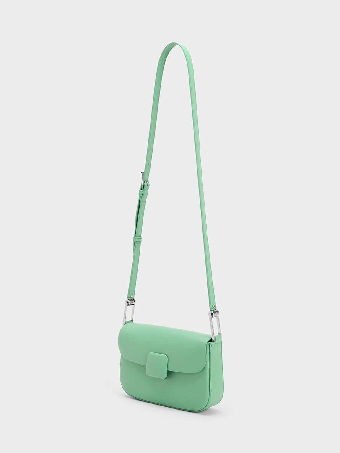 Green Koa Square Push-Lock Shoulder Bag - CHARLES & KEITH SG