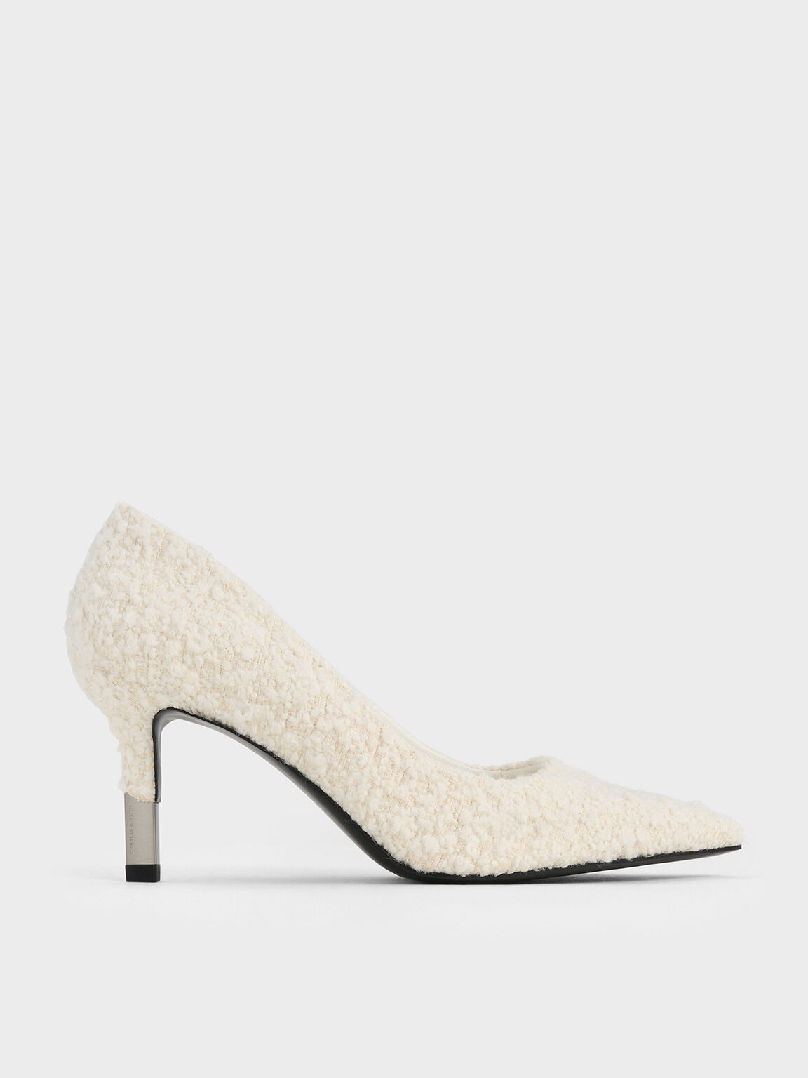 Textured Pointed-Toe Stiletto Pumps, White, hi-res