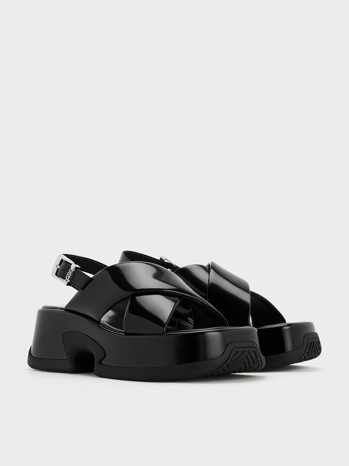 Caria Leather Platform Sandals, Black Box, hi-res