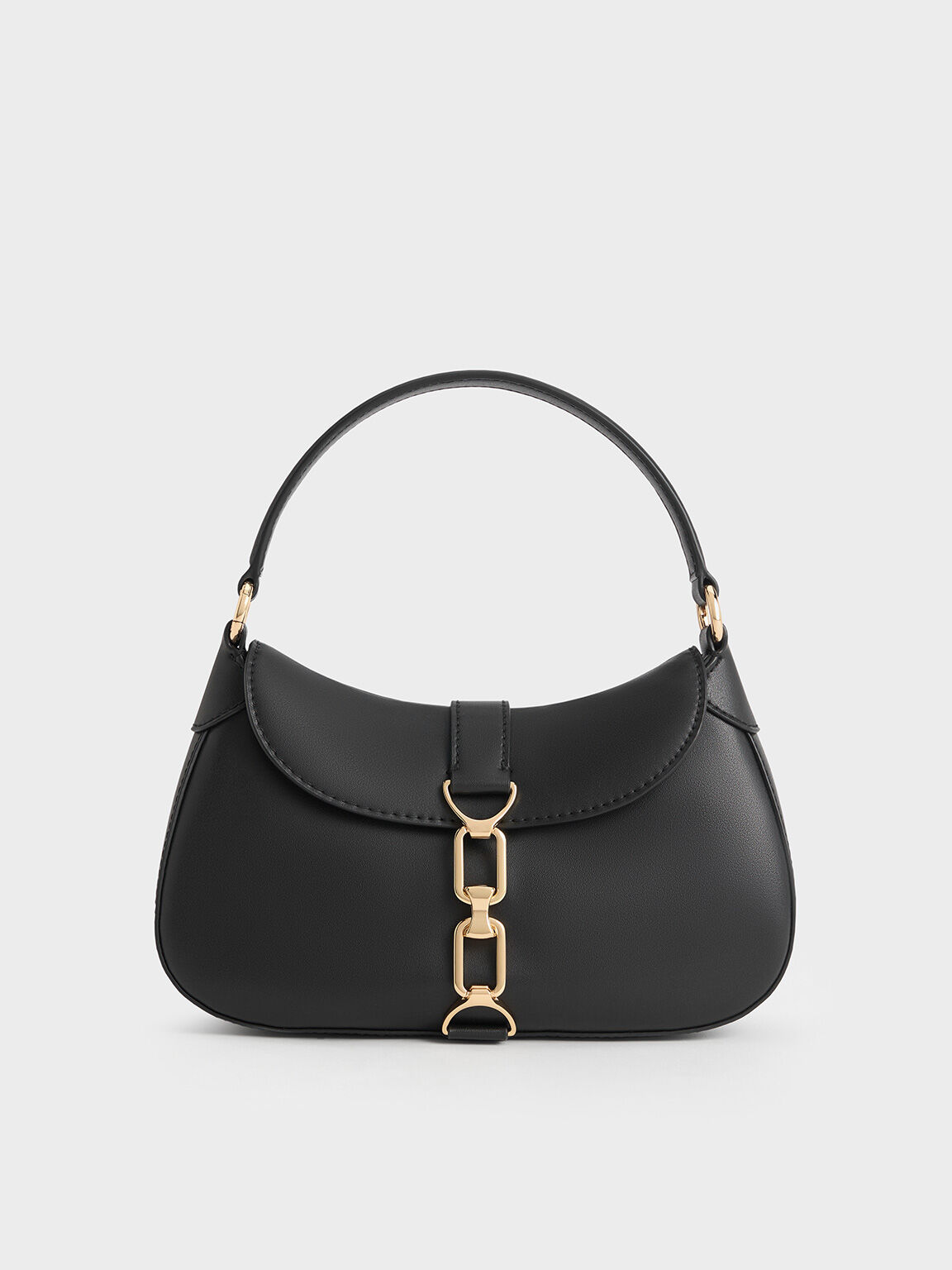 Agatha Chain-Accent Hobo Bag, Black, hi-res