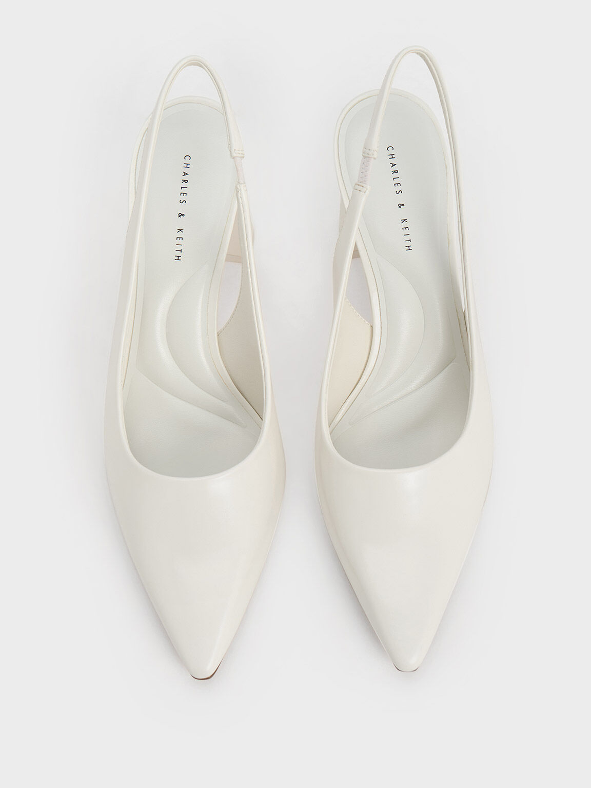 Elastane Trapeze Heel Slingback Pumps, White, hi-res