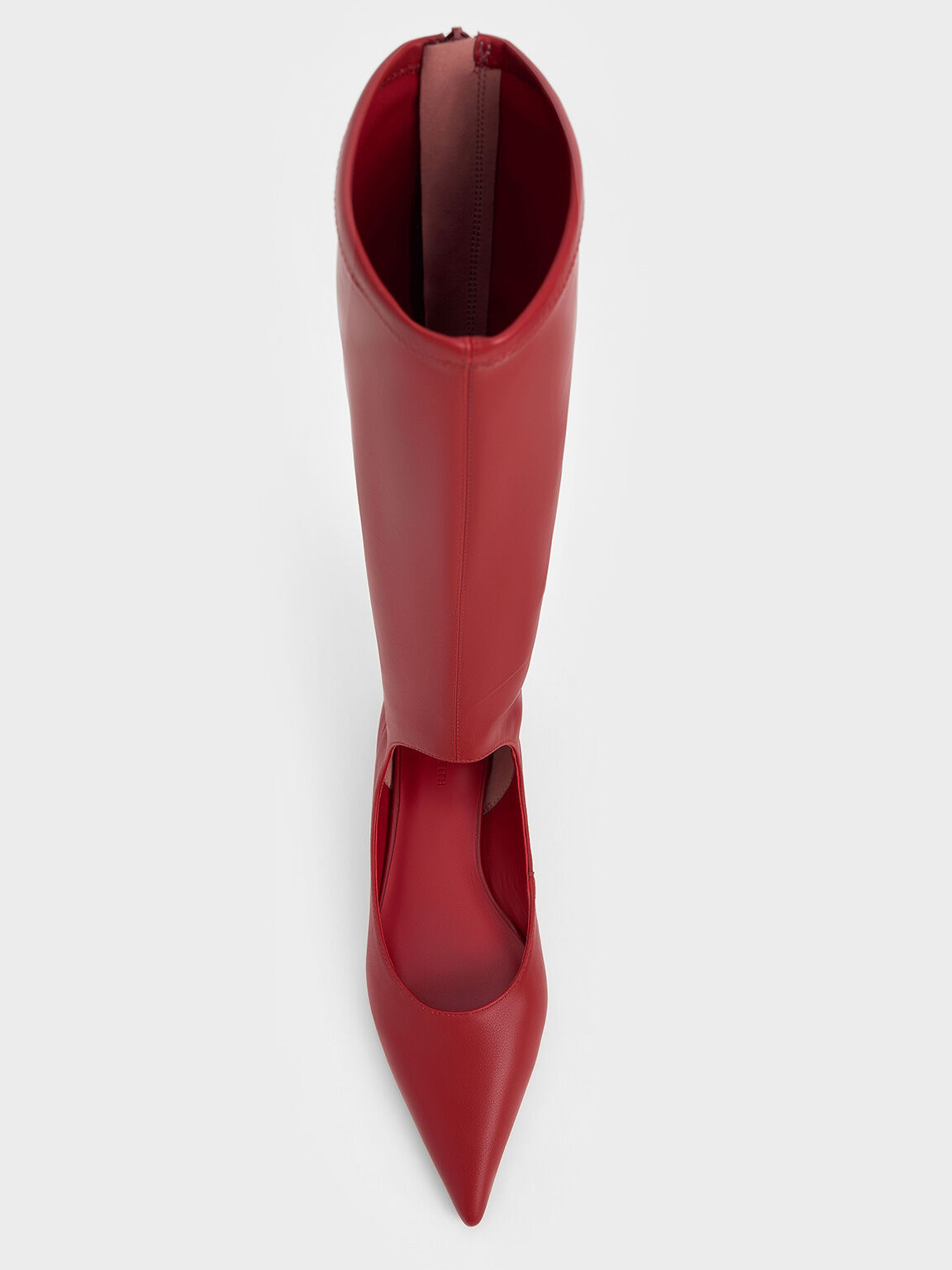 Cut-Out Pointed-Toe Knee-High Boots, Red, hi-res