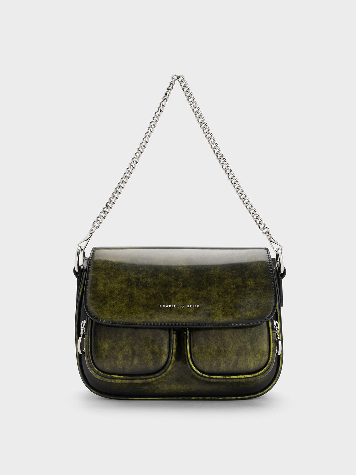 Sage Green Leather Chain Strap Bag - CHARLES & KEITH US