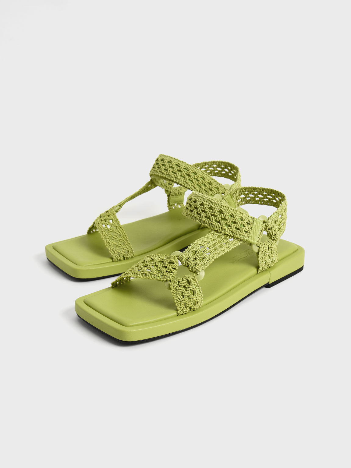 Vina Knitted Square-Toe Sandals - Green