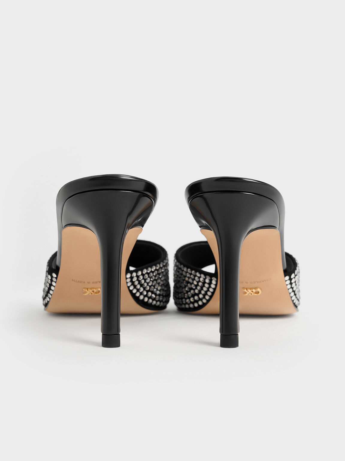 Leather & Suede Crystal-Embellished Buckle-Strap Heeled Mules, Black, hi-res