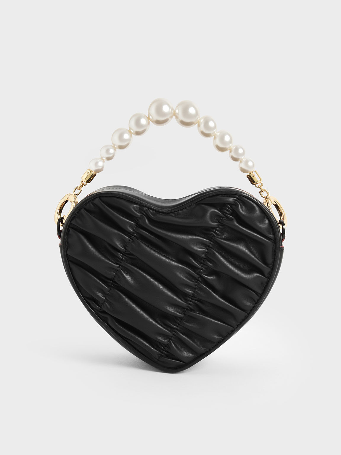 Bead Handle Heart Evening Bag, Black, hi-res