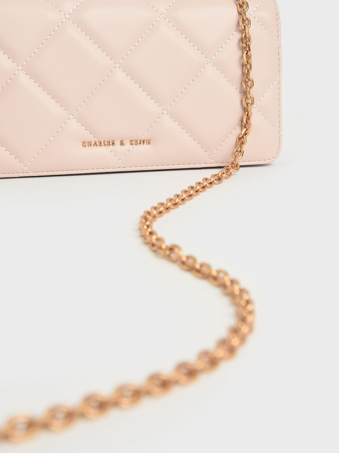 Paffuto Chain Handle Quilted Long Wallet, Rosa pálido, hi-res