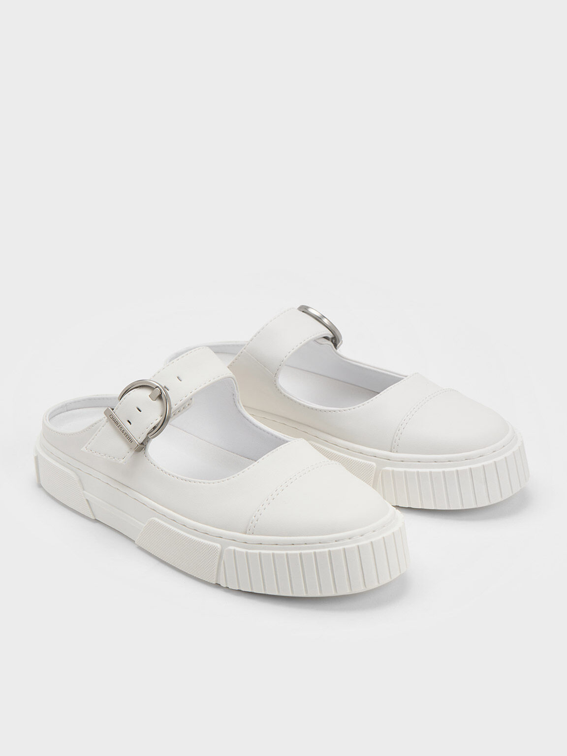 Buckled Slip-On Sneakers, White, hi-res