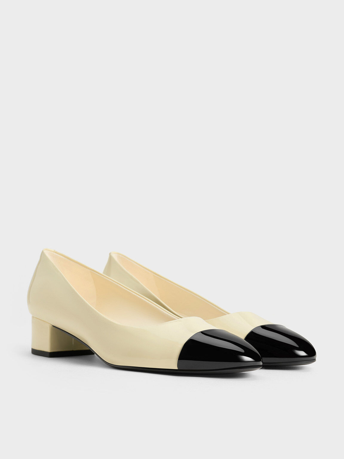 Patent Contrast Cap-Toe Pumps, Chalk, hi-res