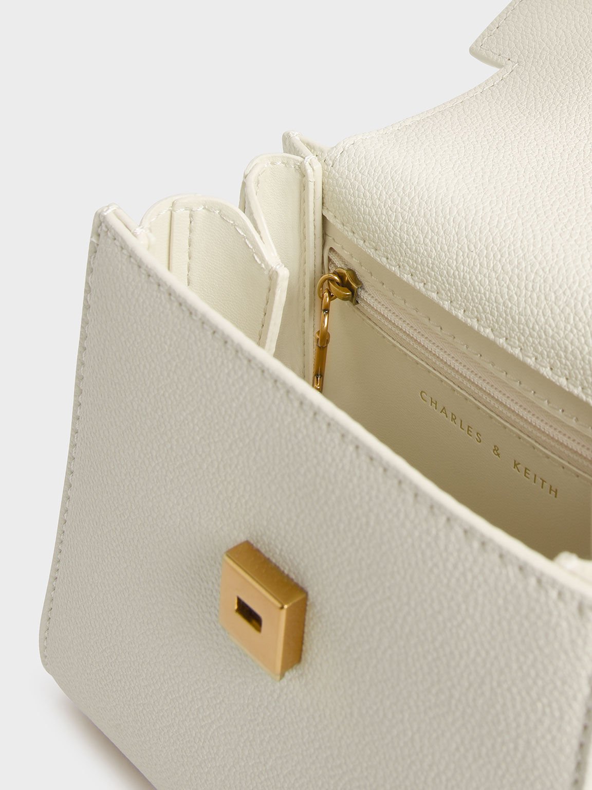 Cream Geometric Top Handle Chain-Link Bag - CHARLES & KEITH US