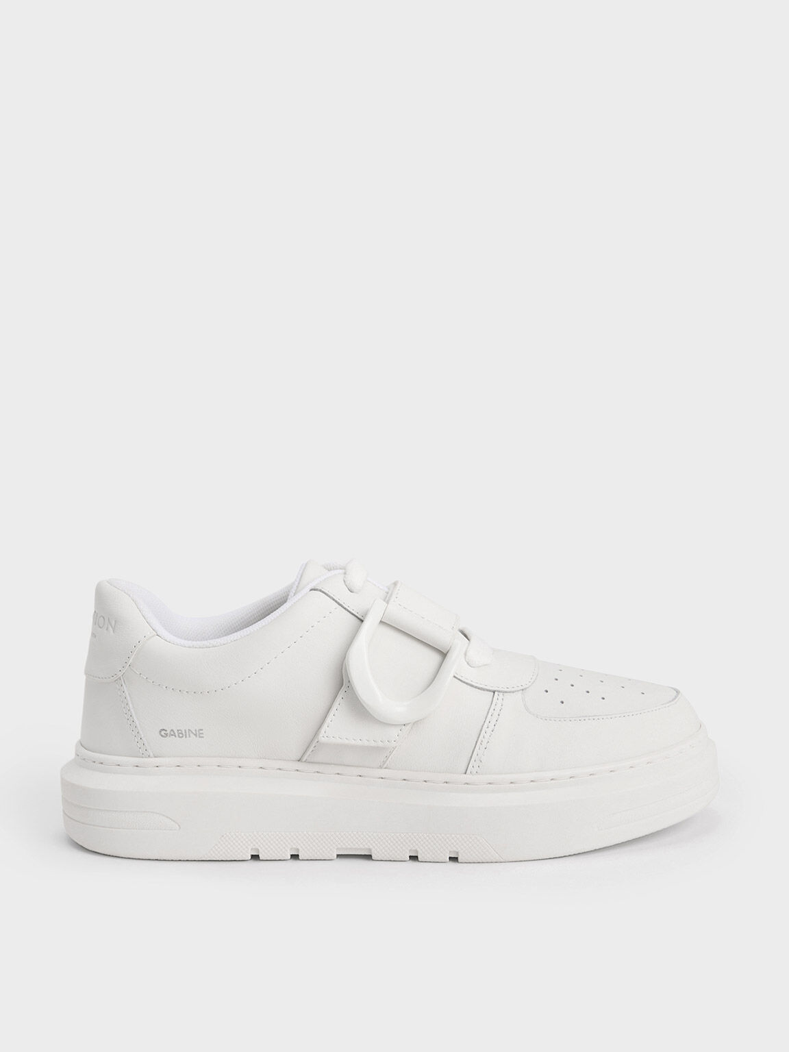 White Gabine Leather Low-Top Sneakers - CHARLES & KEITH US