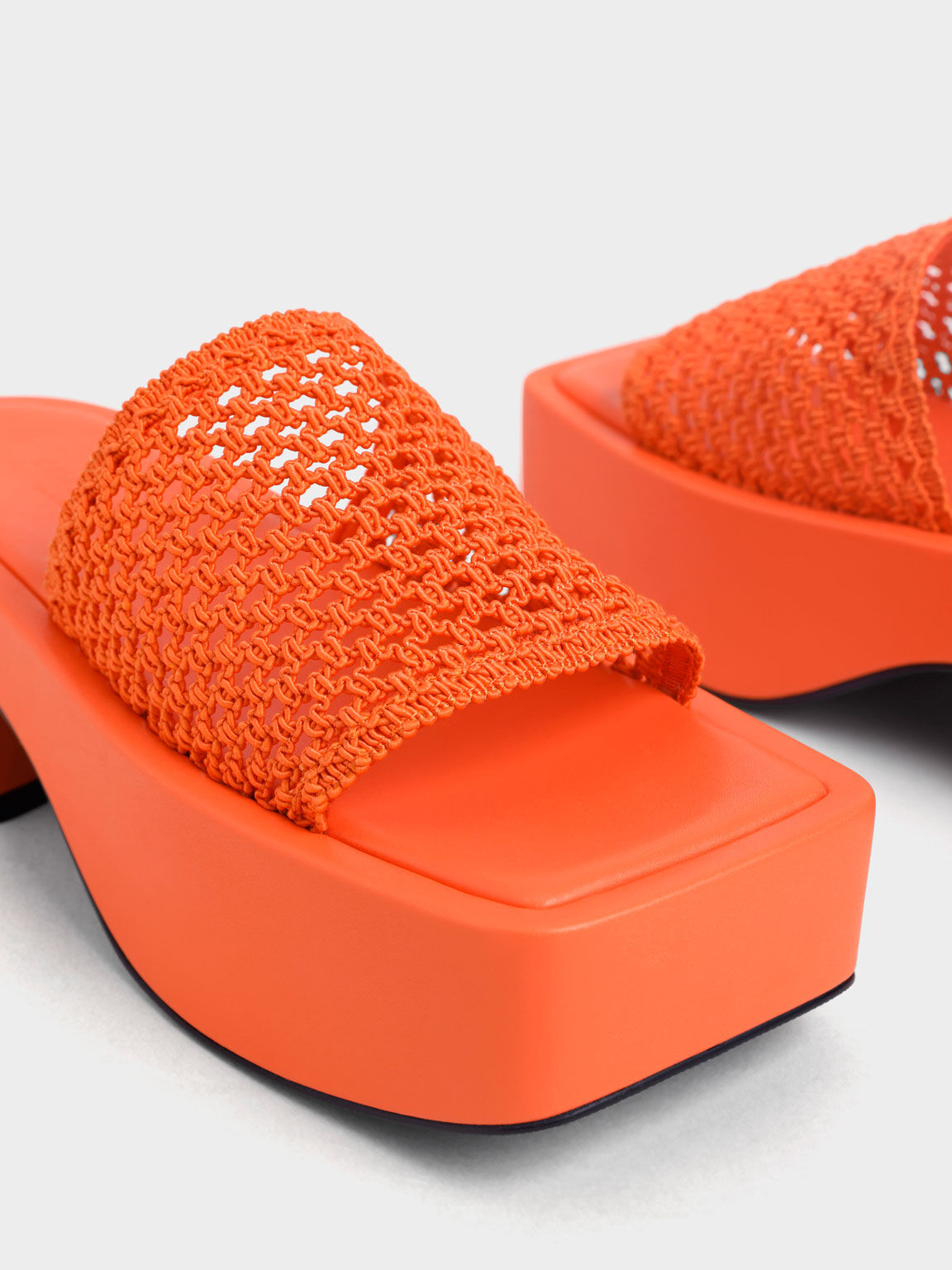 Rattan Block Heel Sandals - Orange